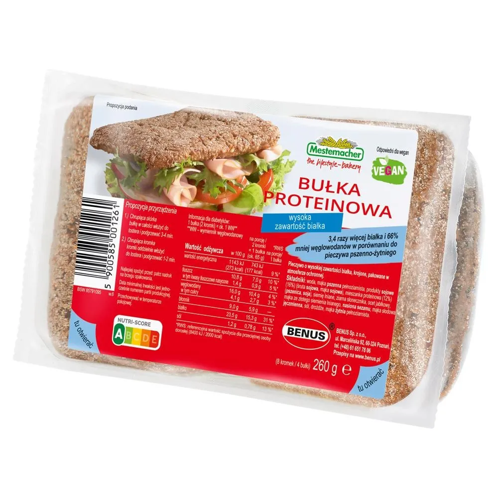 Mestemacher Bułka proteinowa 260 g (4 sztuki)