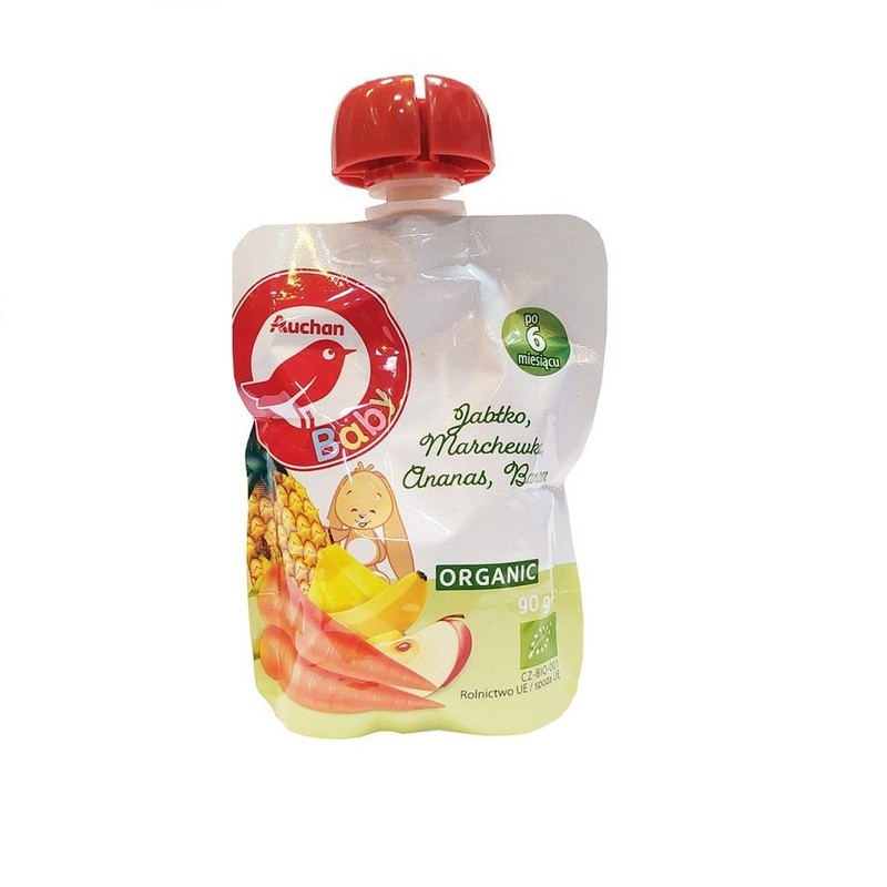BIO Pouch jabłko marchew ananas i banan po 6 miesiącu Auchan Baby 90 g