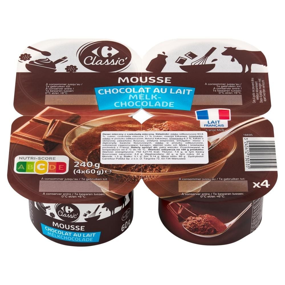 Carrefour Classic Deser mleczny z czekoladą mleczną 240 g (4 x 60 g)