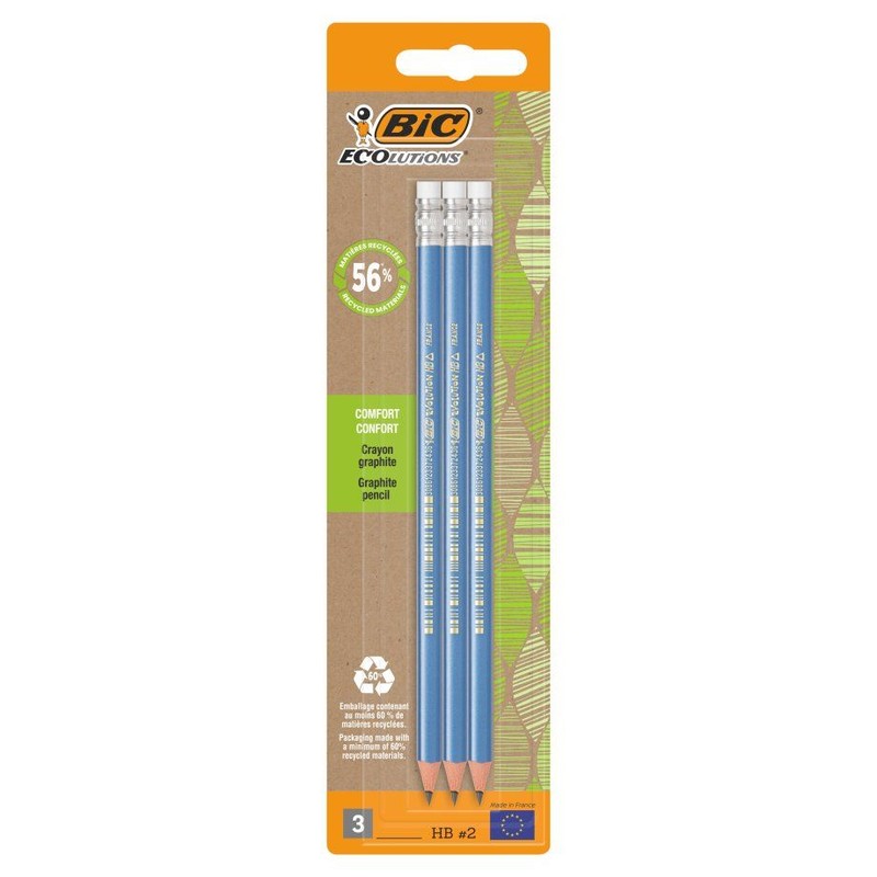 Ołówek z gumką Evolution Triangle BIC 3 sztuki