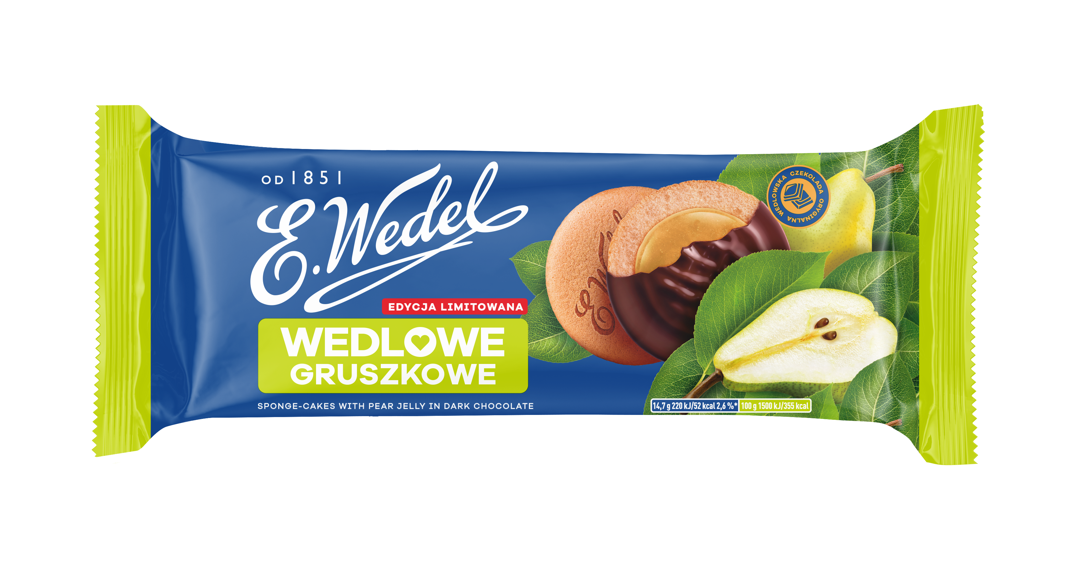 E.Wedel Ciastka Wedlowe Gruszkowe Oblane Czekoladą Deserową 147G