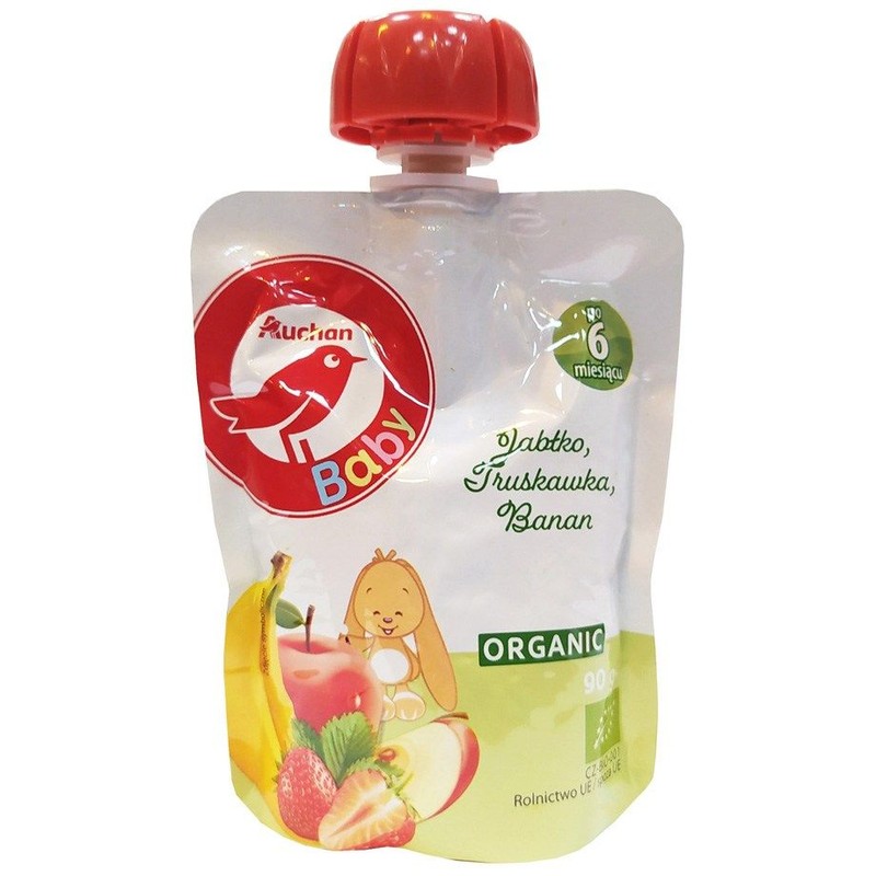 BIO Pouch jabłko truskawka i banan po 6 miesiącu Auchan Baby 90 g