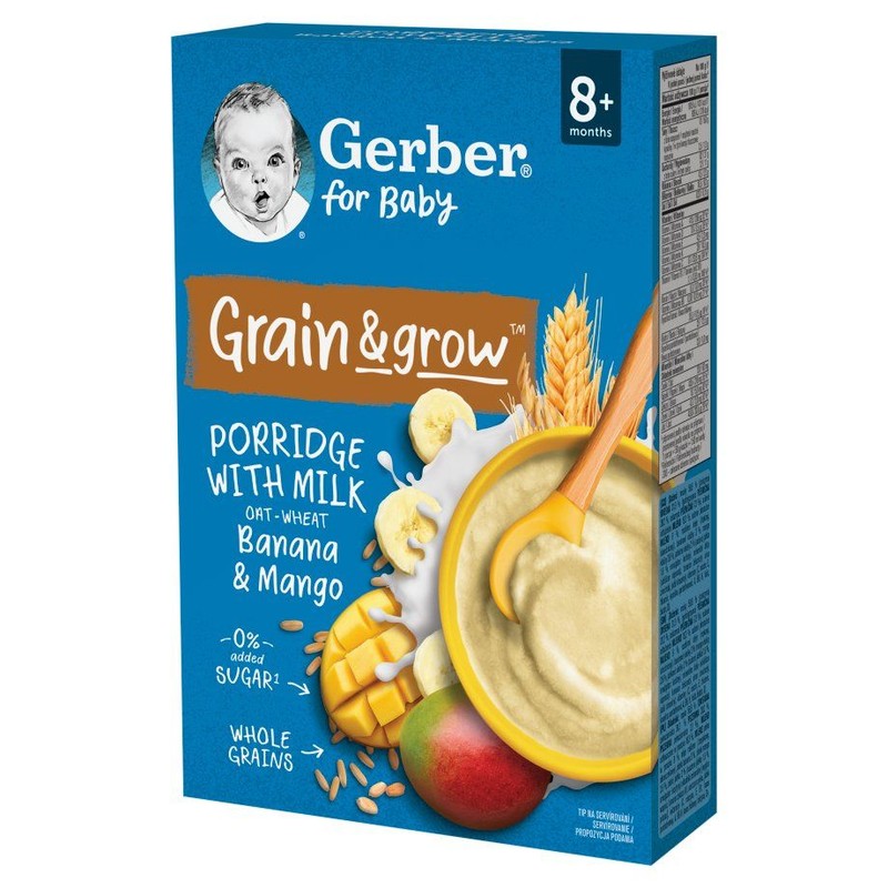 Kaszka Grain & grow owsiano-pszenna mleczna banan & mango po 8 miesiącu Gerber 200 g