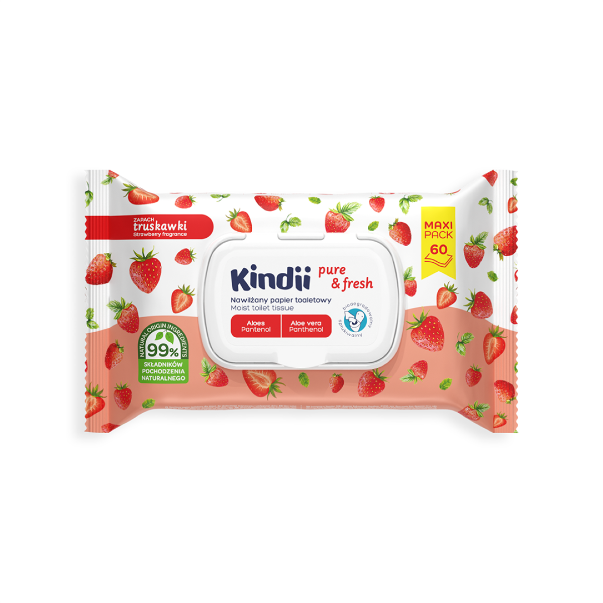 Kindii Pure&Fresh Papier Nawilżany Truskawka 60 Szt.