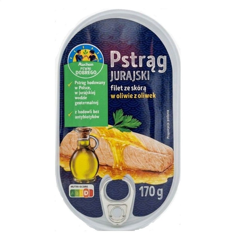Pstrąg Jurajski filet ze skórą w oliwie z oliwek Pewni Dobrego 170 g