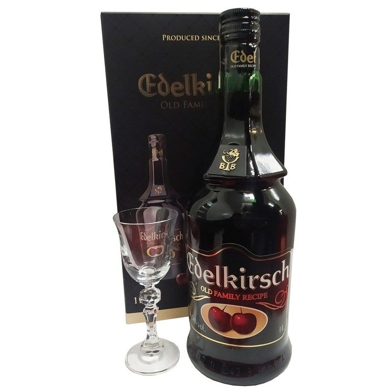 Wino polskie czerwone deserowe alk.14,5% obj. + kieliszek Edelkirsch 1 l