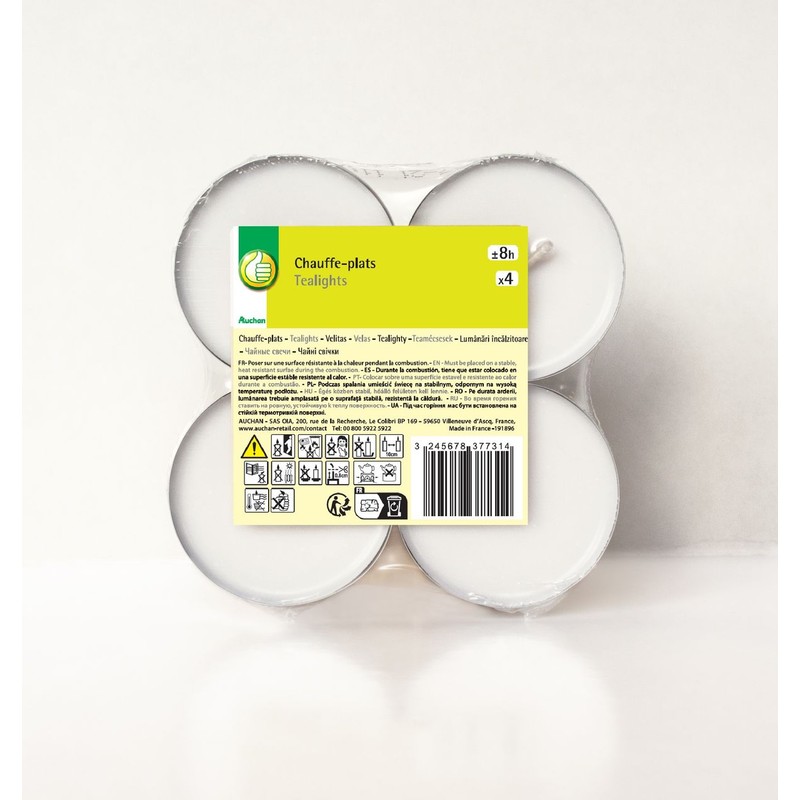 Podgrzewacze maxi białe 8h Auchan 4 sztuki