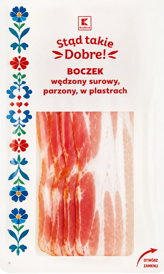 Boczek wędzony surowy, parzony, w plastrach