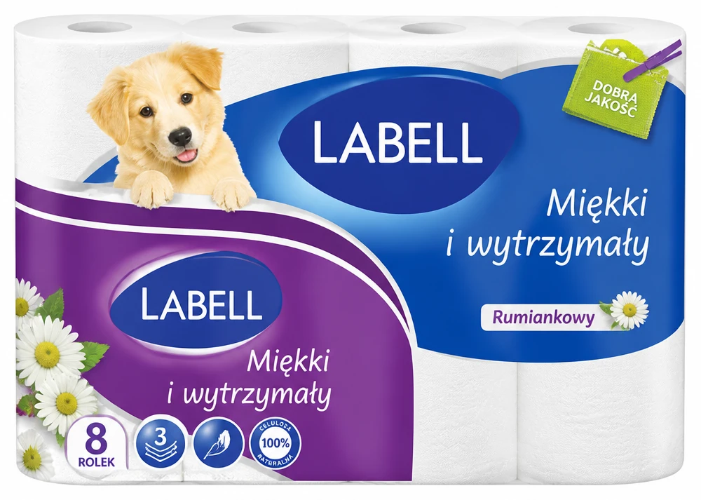 Papier toaletowy LABELL Miękki i wytrzymały Rumiankowy 3 warstwy 8 rolek