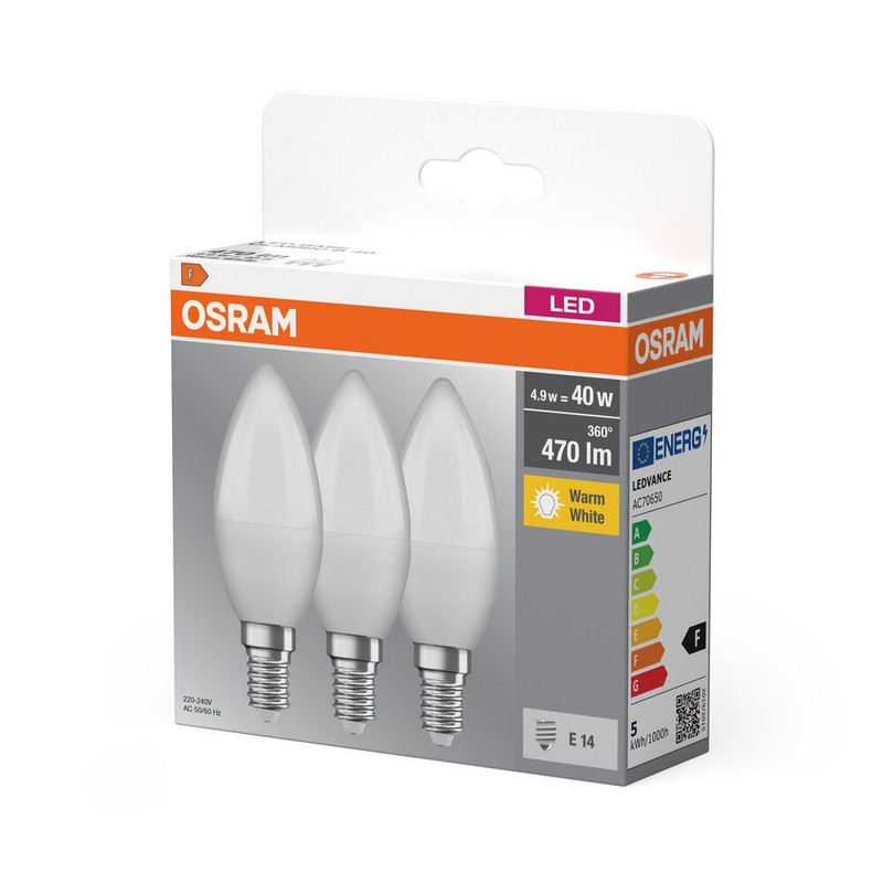 Żarówka LED Base Classic E14 4.9W 827 Frosted Osram 3 sztuki