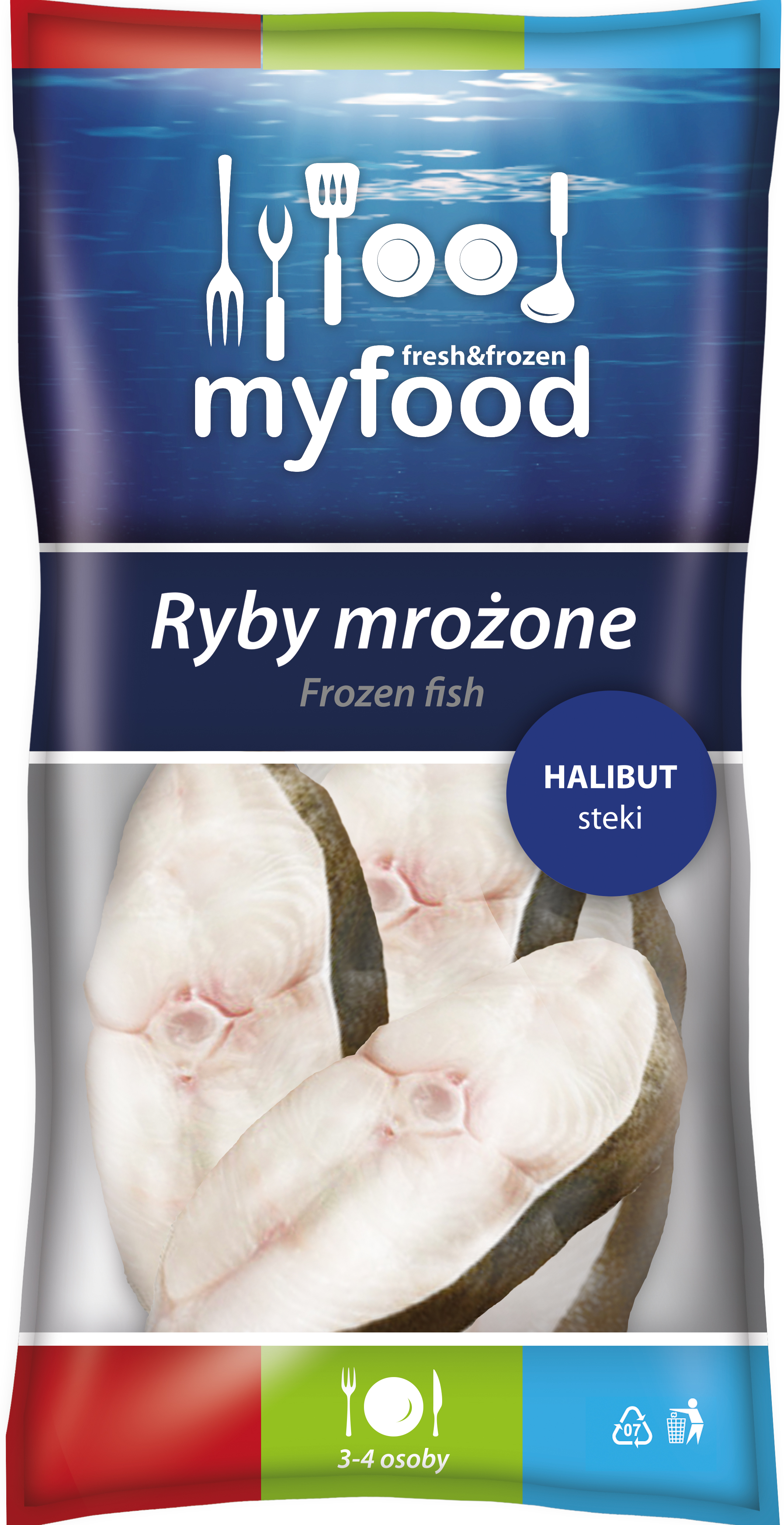 Myfood Halibut (Reinhardtius Hippoglossoides) Steki Głęboko Mrożone, Glazurowane; 425 G (500 G)