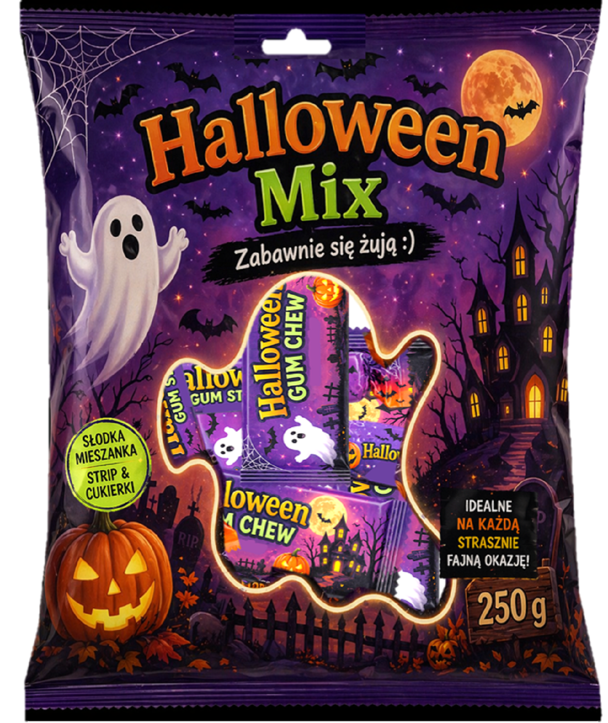 Halloween Mix Cukierów , Sticków, Stripsów Do Żucia O Smakach Owocowych 300 G