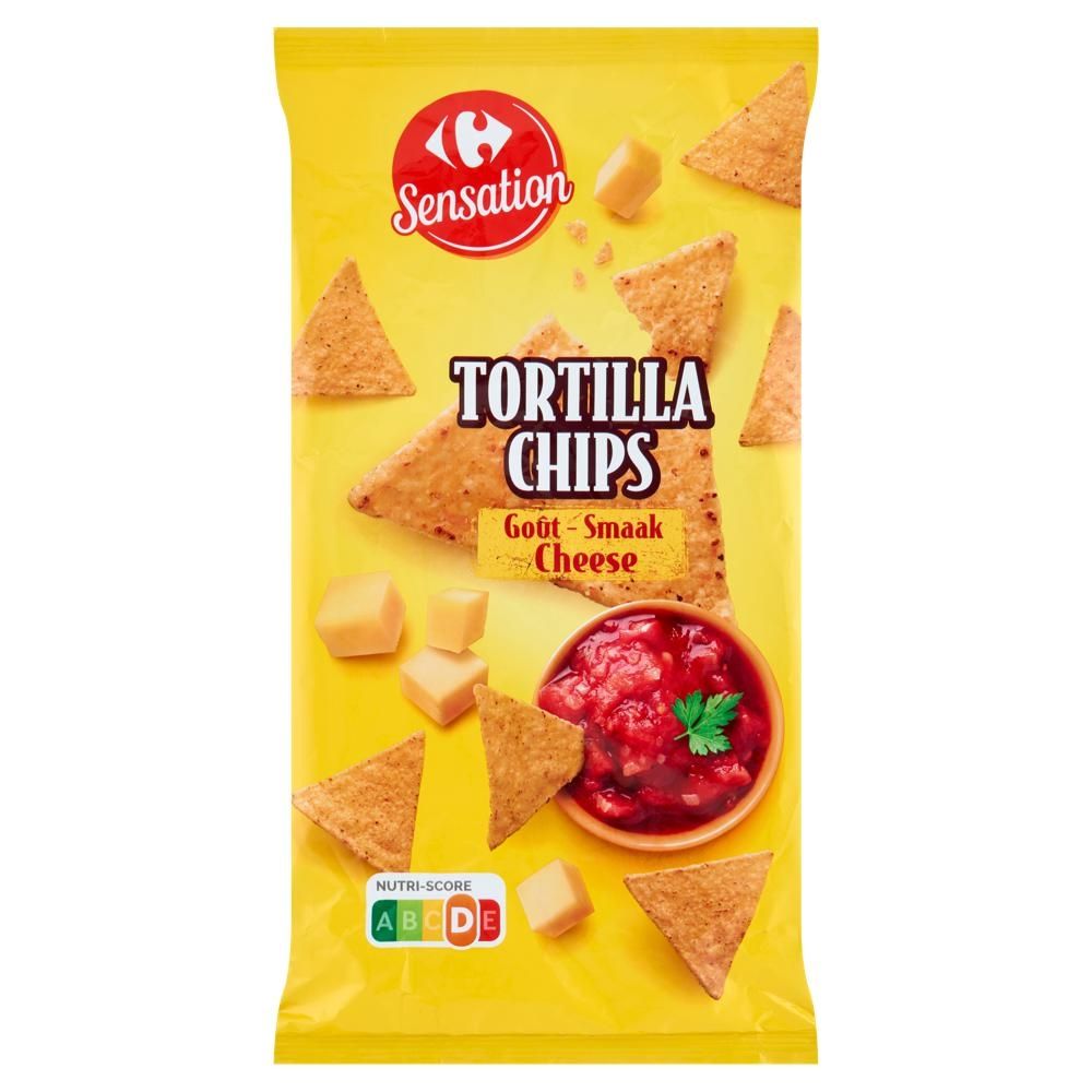 Carrefour Sensation Tortilla Chips Produkt na bazie kukurydzy o smaku serowym 200 g