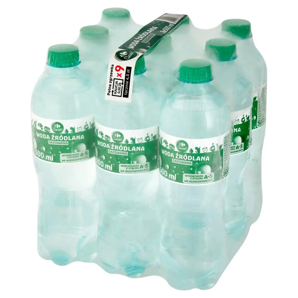 Carrefour Classic Woda źródlana gazowana 9 x 500 ml