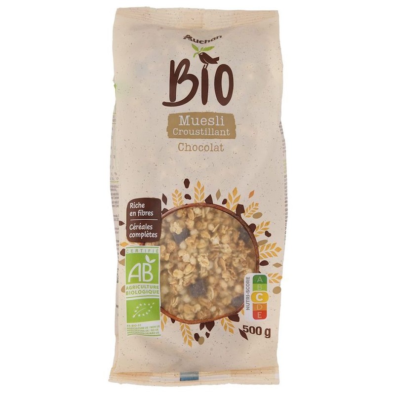 BIO Chrupiące musli z kawałkami czekolady Auchan 500 g