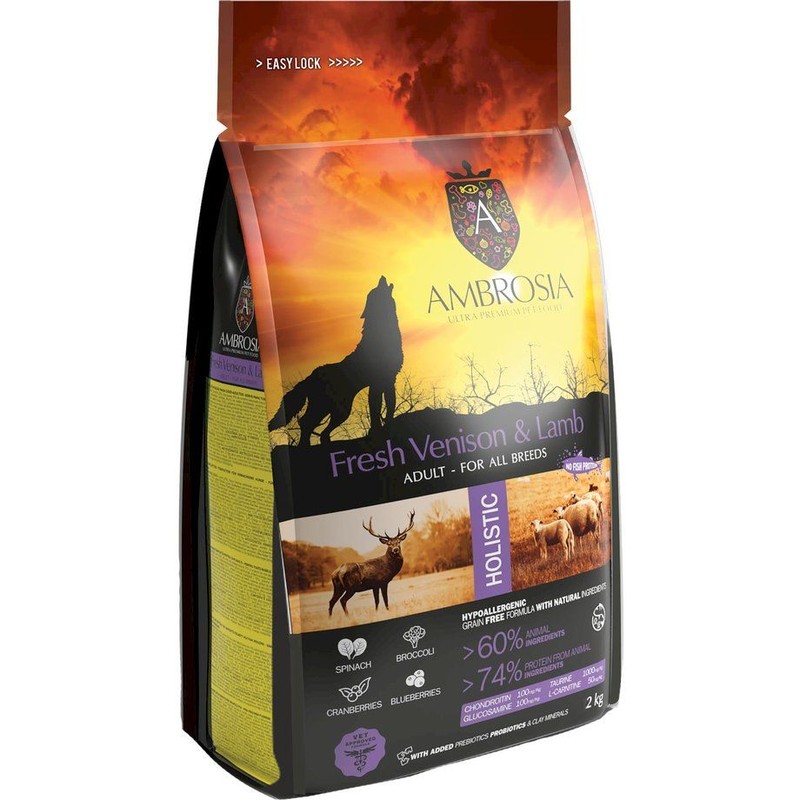 Karma sucha dla psów ze świeżą dziczyzną i jagnięciną   Ambrosia 2 kg