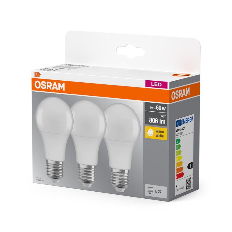 Żarówka LED Base Classic E27 8W 827 Frosted 3 szt. Osram 3 sztuki