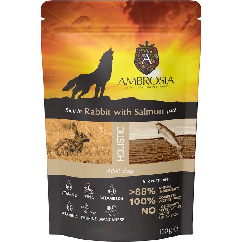 Karma mokra dla psów z królikiem i łososiem  Ambrosia 150 g