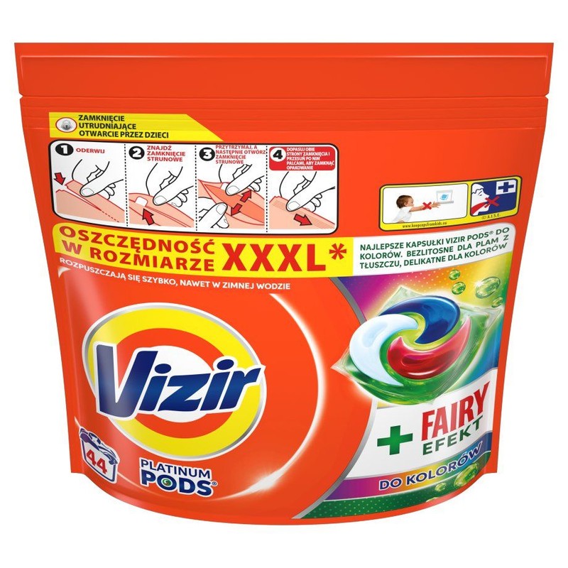 Kapsułki do prania kolorów + Fairy Efekt Vizir 44 kapsułki