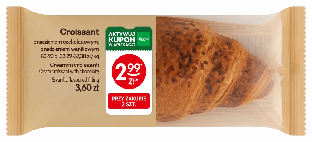 Croissant z nadzieniem czekoladowym, z nadzieniem waniliowym