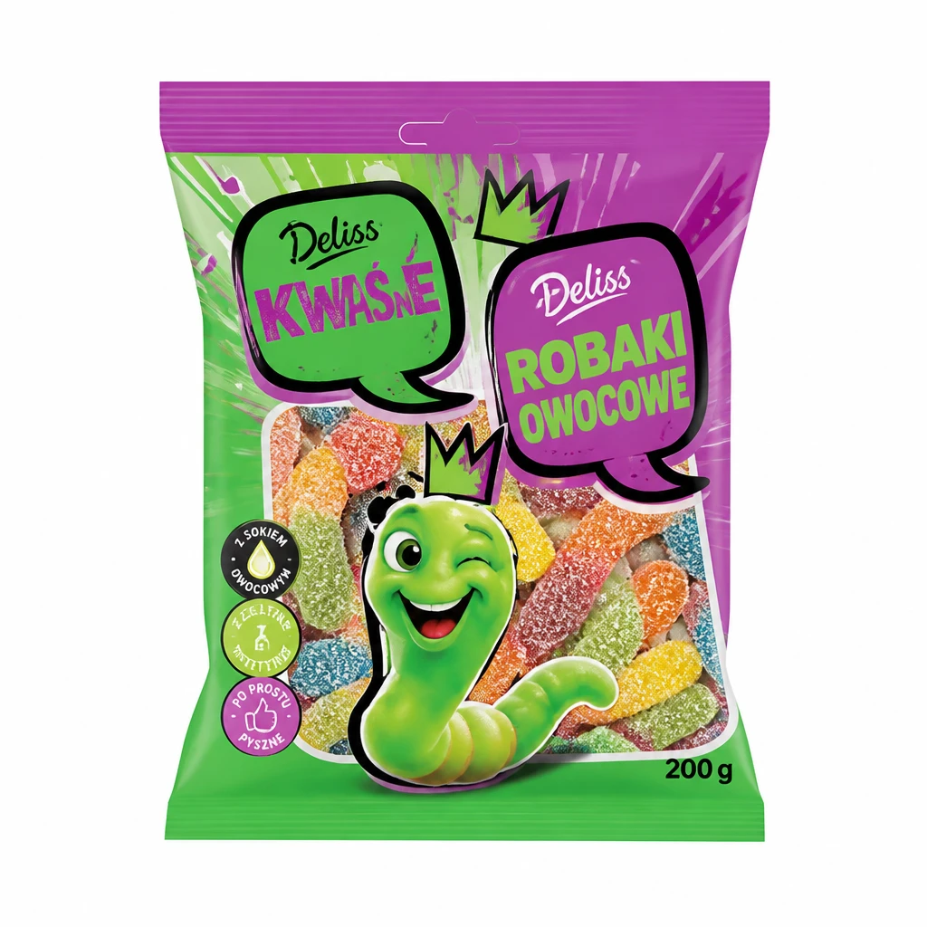 Żelki kwaśne robaki owocowe Deliss 200g