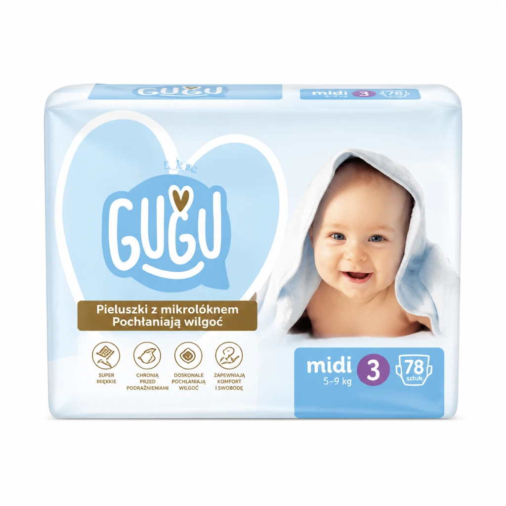 Pieluchy 3 midi 5-9kg L&C Gugu 78szt