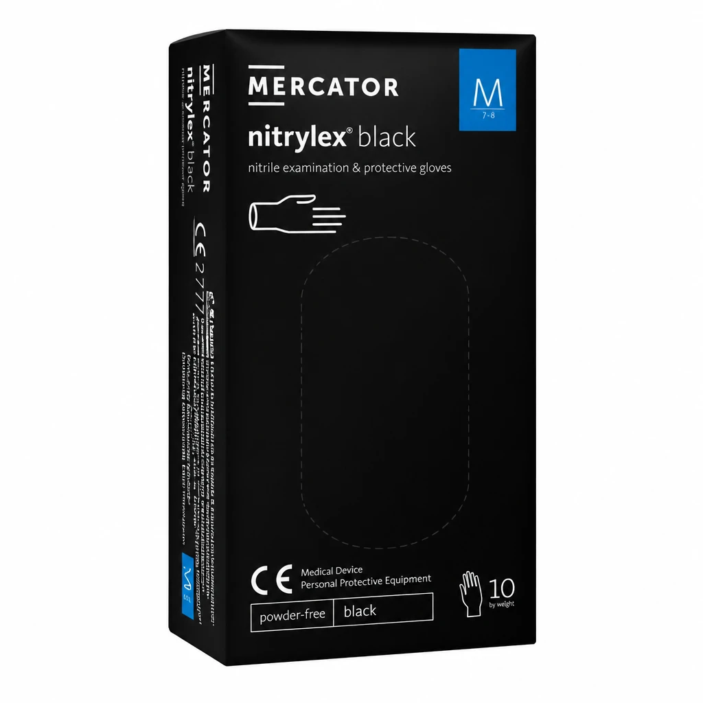 Rękawice nitrylowe czarne M Mercator Medical 10szt