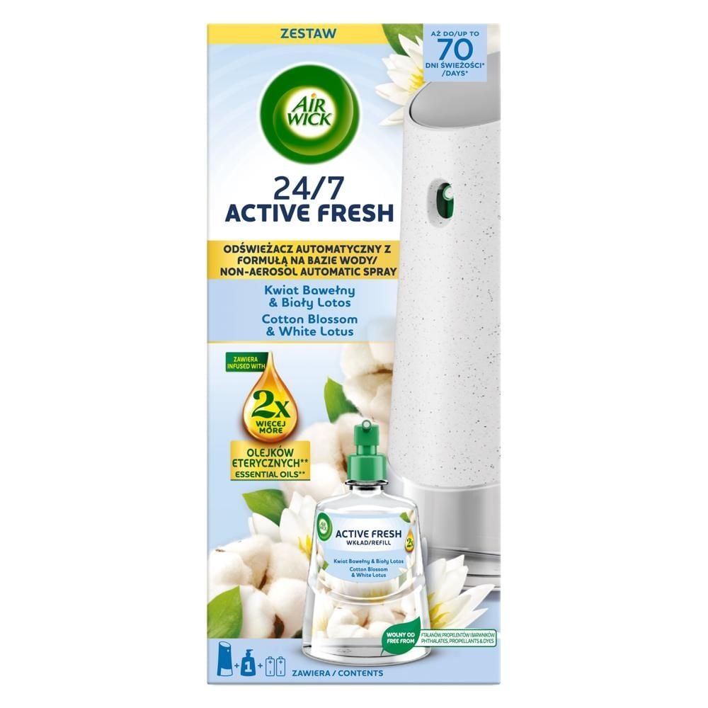 Air Wick Active Fresh Automatyczny odświeżacz powietrza i wkład kwiat bawełny & biały lotos 228 ml