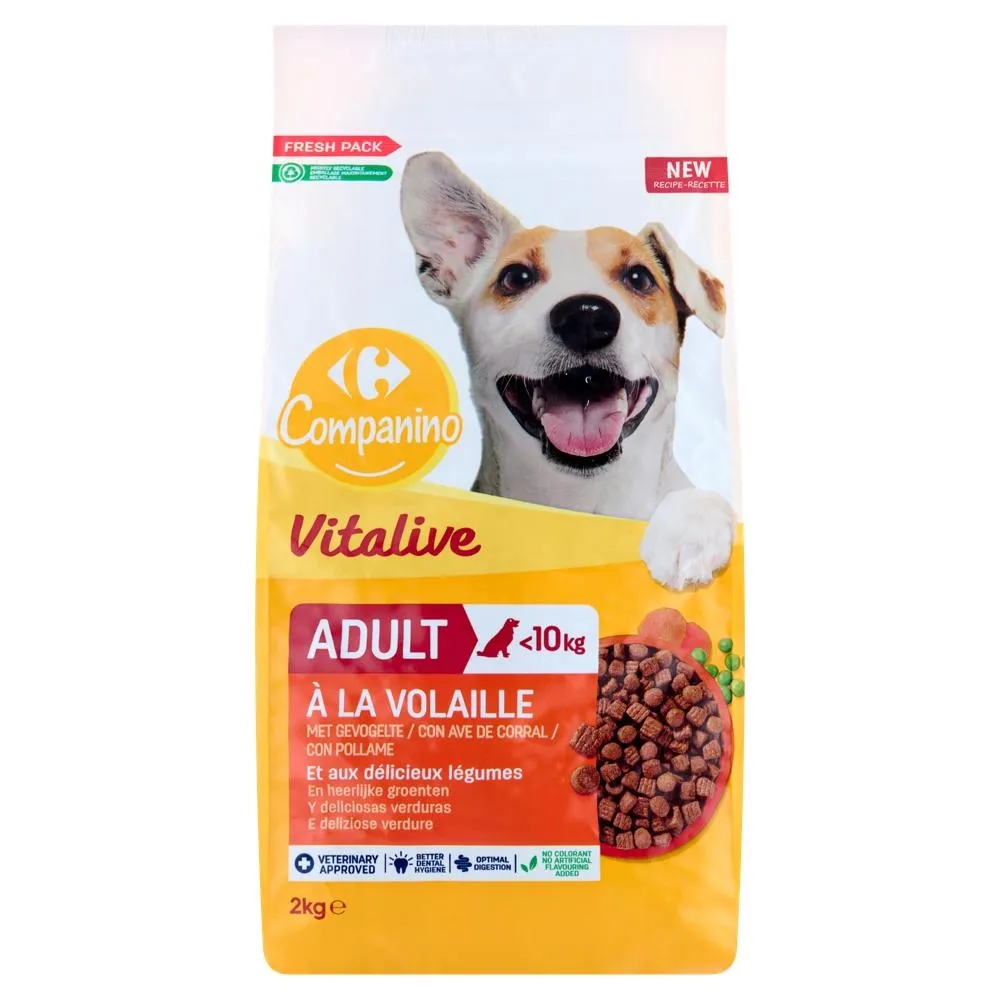 Carrefour Companino Vitalive <10 kg Karma dla małych dorosłych psów 2 kg