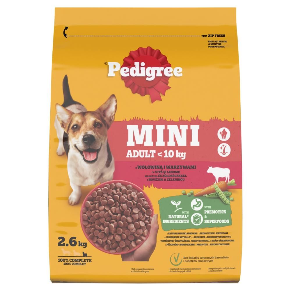 Pedigree Mini Adult <10 kg Sucha karma dla dorosłych psów z wołowiną i warzywami 2,6 kg