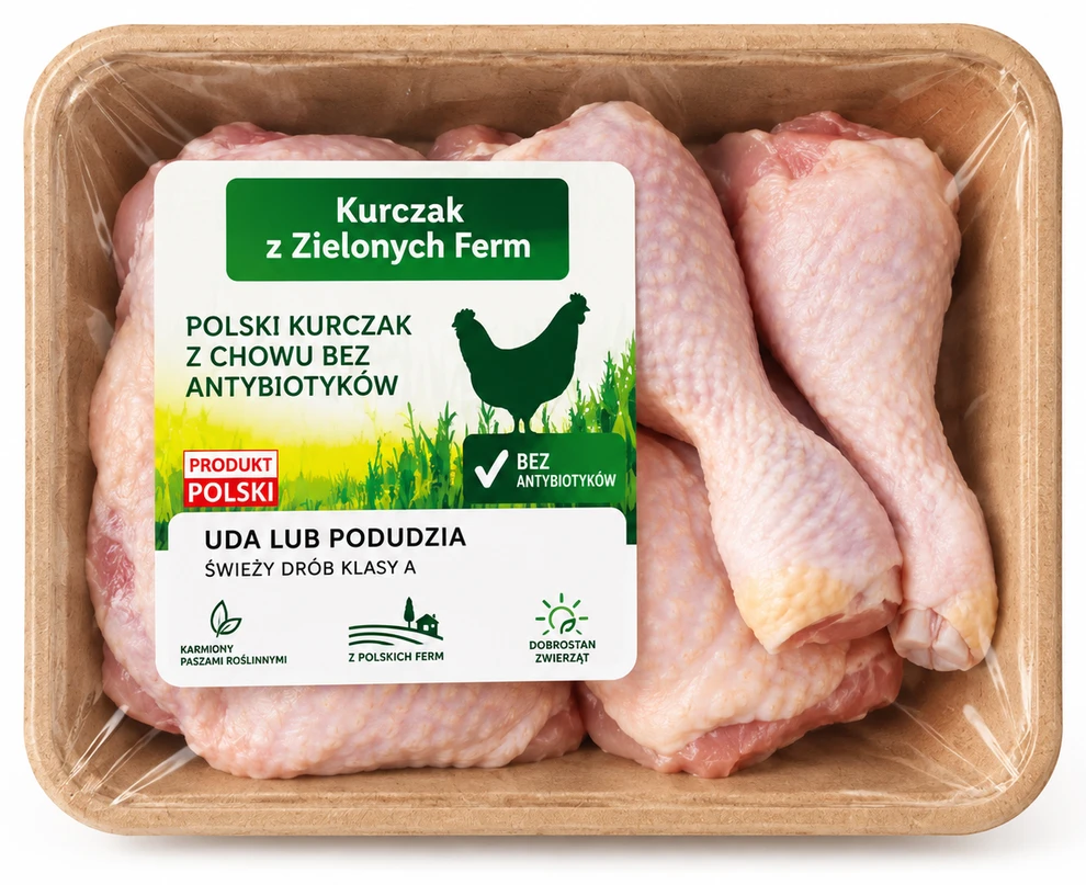 KURCZAK Z ZIELONYCH FERM Polski kurczak z chowu bez antybiotyków – uda lub podudzia