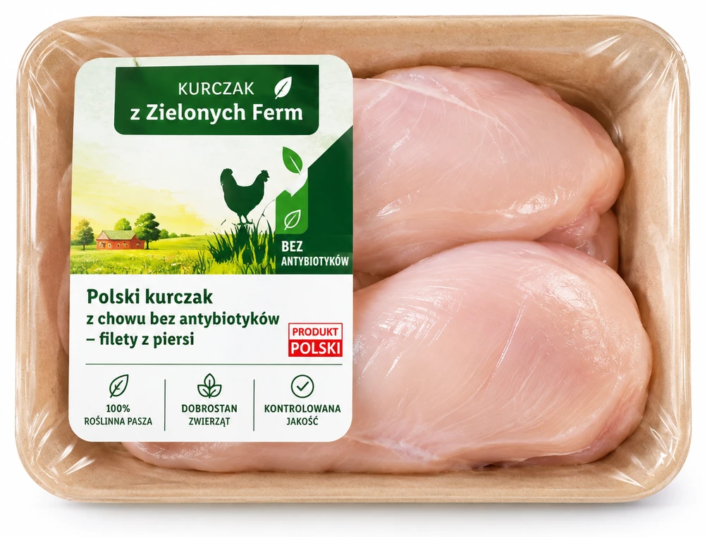 KURCZAK Z ZIELONYCH FERM Polski kurczak z chowu bez antybiotyków – filety z piersi