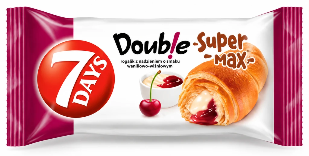 7DAYS Croissant Double Supermax z nadzieniem o smaku waniliowo-wiśniowym