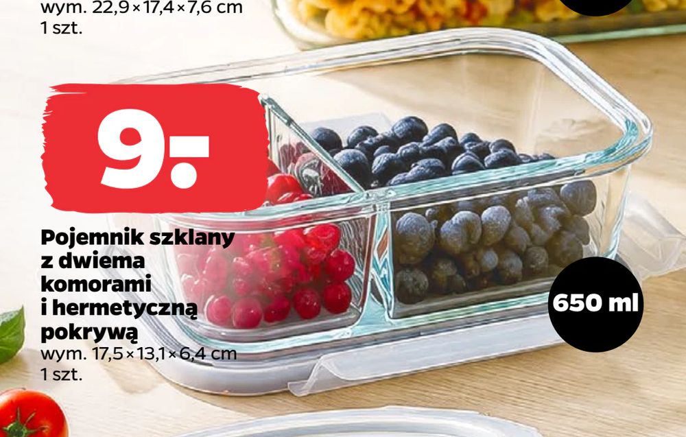 Pojemnik szklany z dwiema komorami i hermetyczną pokrywą