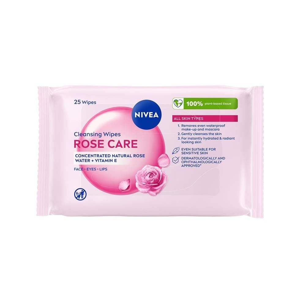 Nivea Rose Touch 3w1 Oczyszczające chusteczki do demakijażu z organiczną wodą różaną, 25 szt