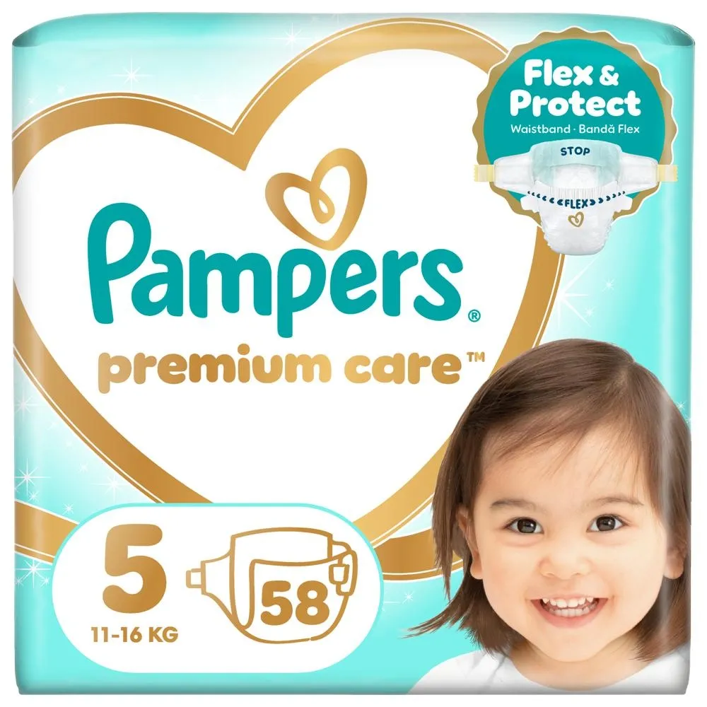Pampers Premium Care Rozmiar 5, 58 Pieluszek, 11kg-16kg